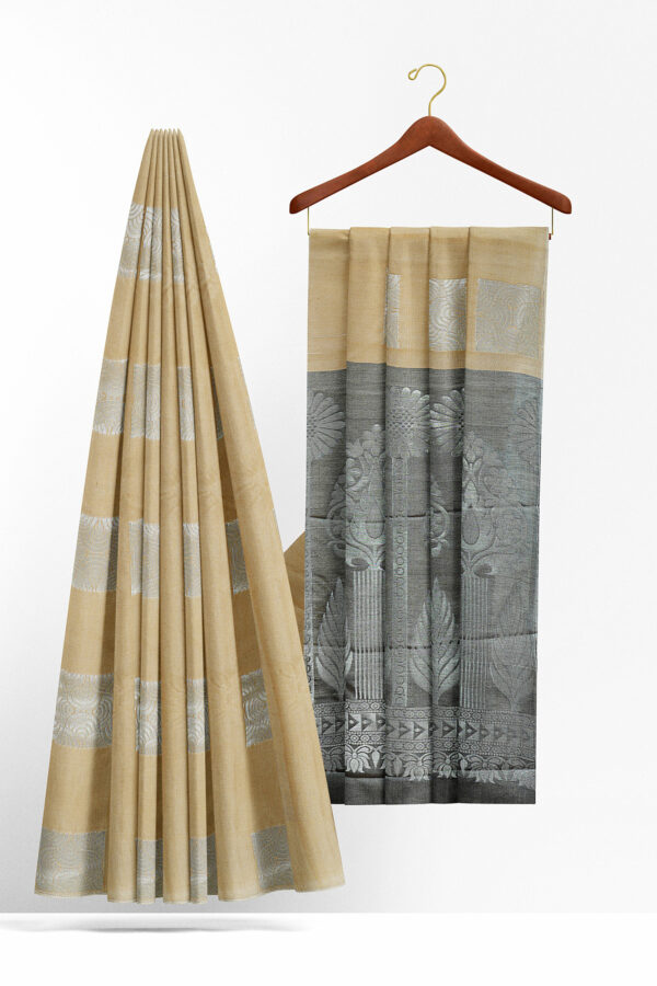 sri kumaran stores semi silk cotton saree half white saree with half white border 2