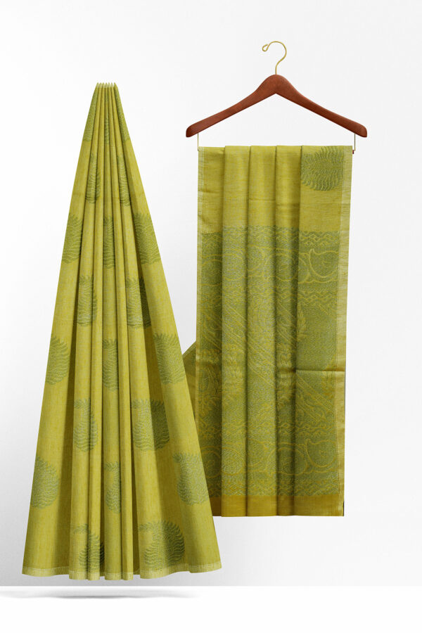 sri kumaran stores semi silk cotton saree lemon yellow saree with golden border 2