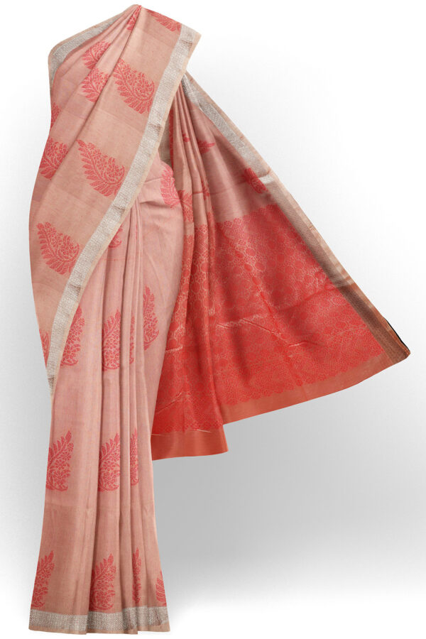 sri kumaran stores semi silk cotton saree light baby pink saree with silver border 1 1