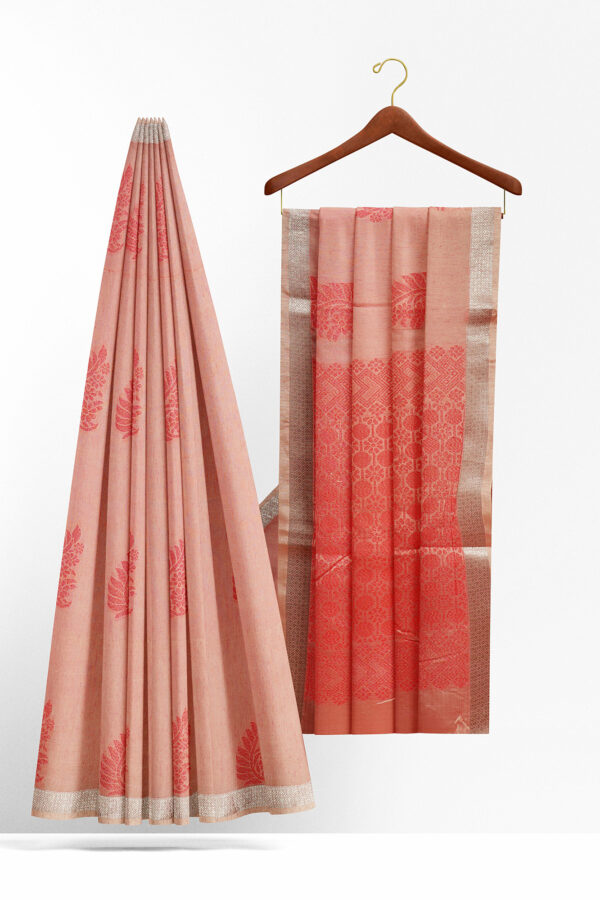 sri kumaran stores semi silk cotton saree light baby pink saree with silver border 1 2