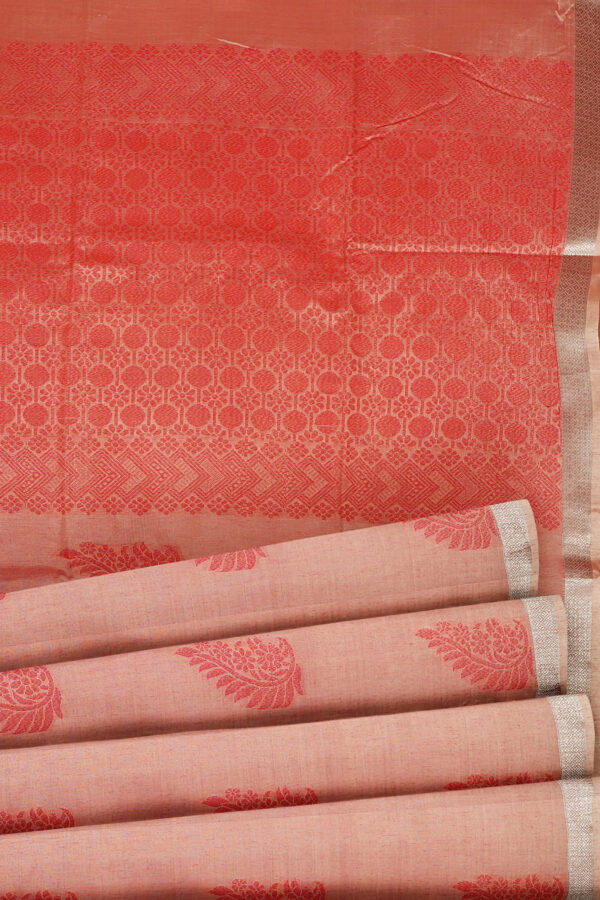 sri kumaran stores semi silk cotton saree light baby pink saree with silver border 1 4