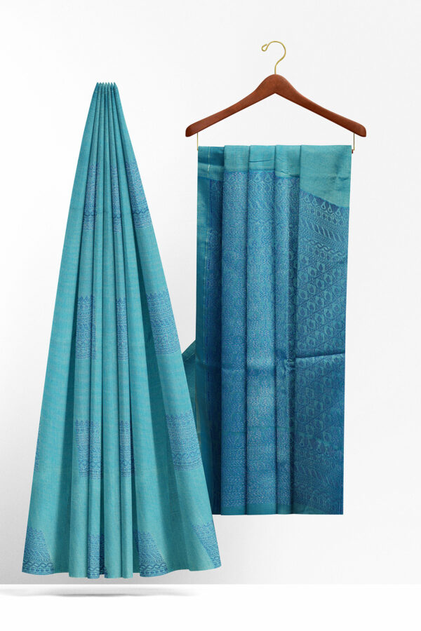 sri kumaran stores semi silk cotton saree light blue saree with light blue border 2