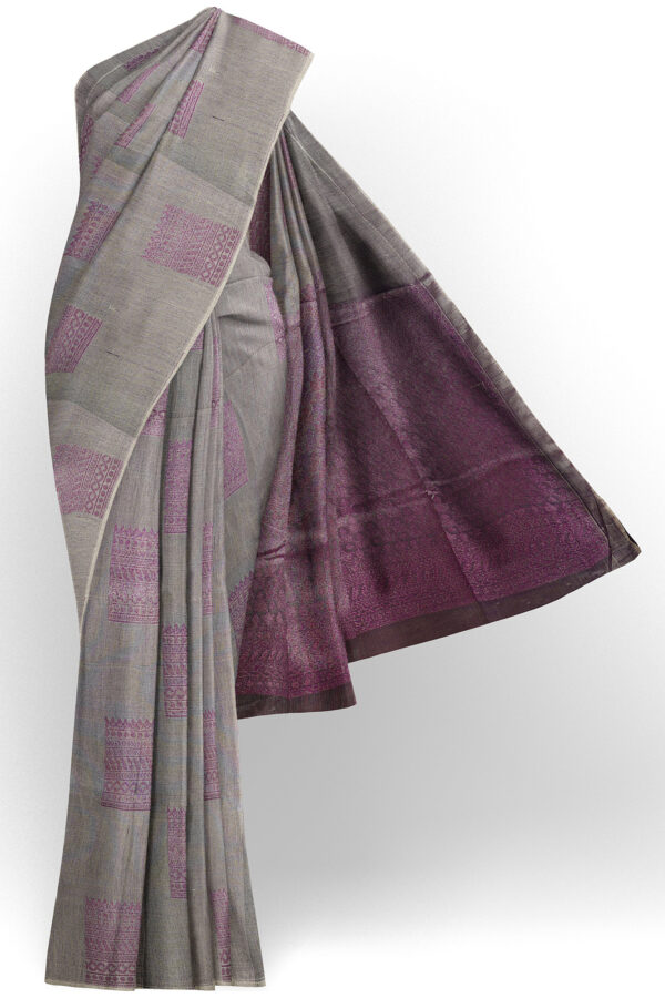 sri kumaran stores semi silk cotton saree light grey saree with grey border 1