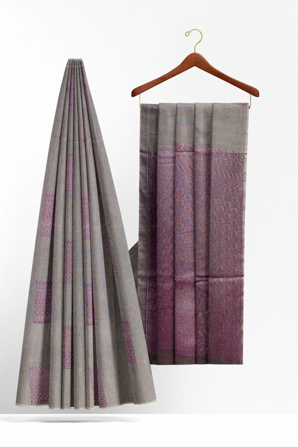 sri kumaran stores semi silk cotton saree light grey saree with grey border 2
