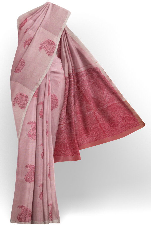 sri kumaran stores semi silk cotton saree light pink saree with pink border 1