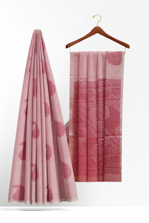 sri kumaran stores semi silk cotton saree light pink saree with pink border 2