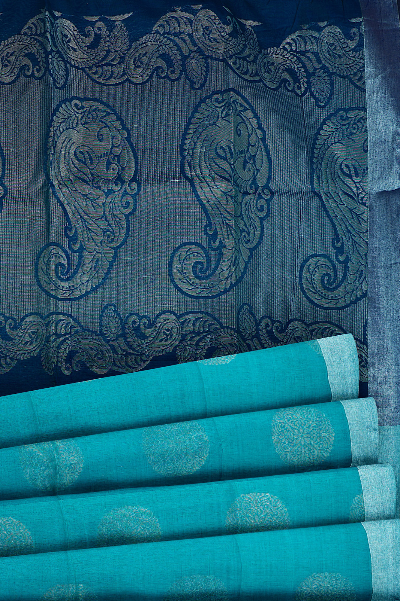 sri kumaran stores semi silk cotton saree light turquoise blue saree with silver border 4