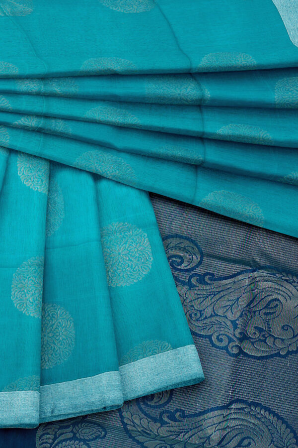 sri kumaran stores semi silk cotton saree light turquoise blue saree with silver border 5