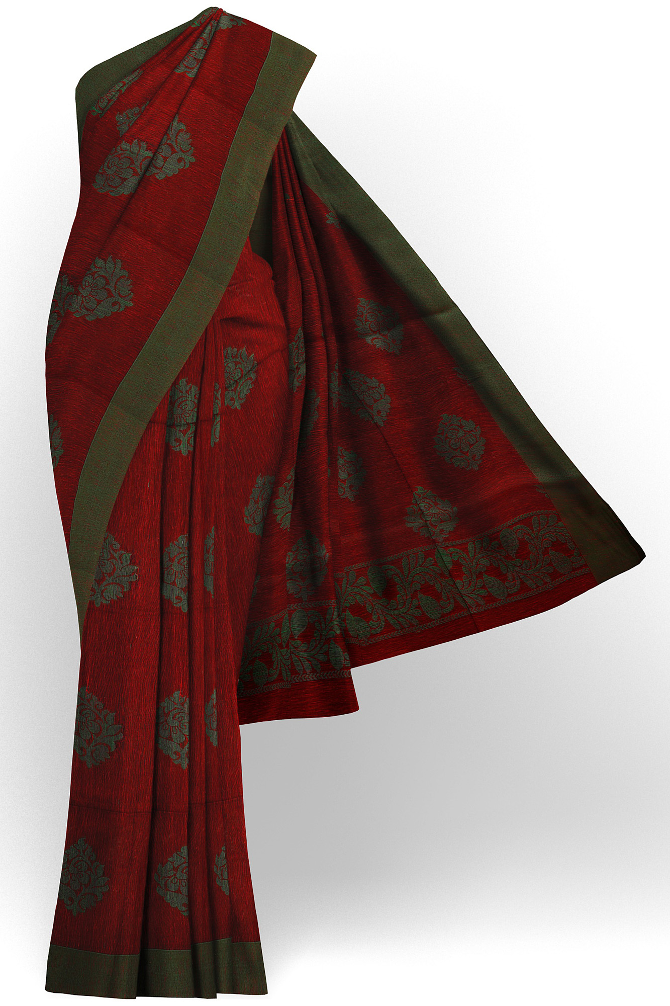 sri kumaran stores semi silk cotton saree maroon saree with green border 1