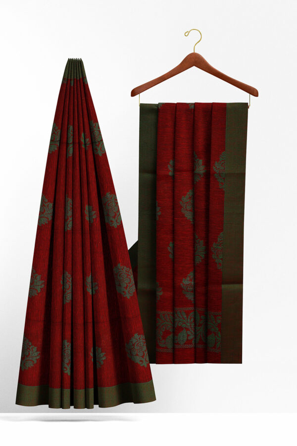 sri kumaran stores semi silk cotton saree maroon saree with green border 2