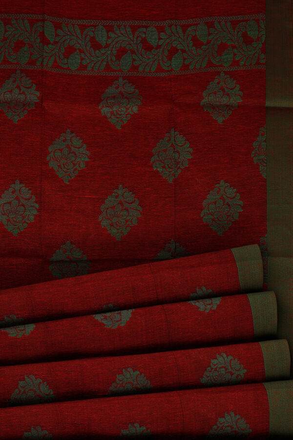 sri kumaran stores semi silk cotton saree maroon saree with green border 4