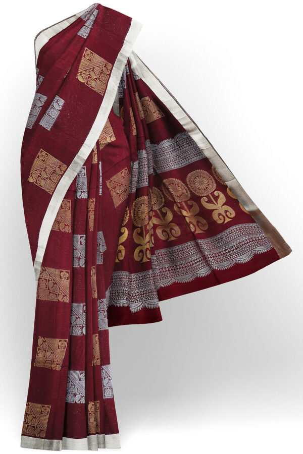 sri kumaran stores semi silk cotton saree maroon saree with silver border 1