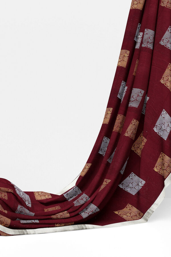 sri kumaran stores semi silk cotton saree maroon saree with silver border 3