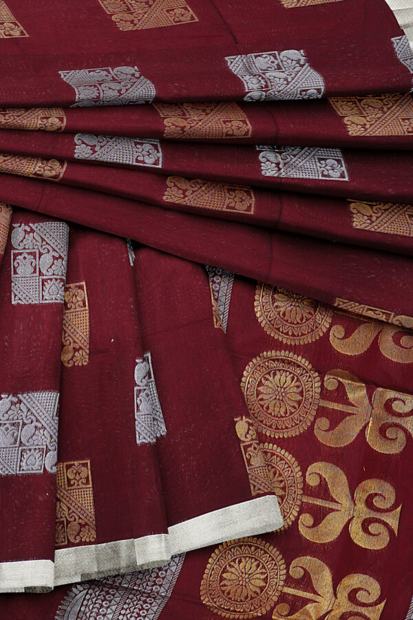 sri kumaran stores semi silk cotton saree maroon saree with silver border 5