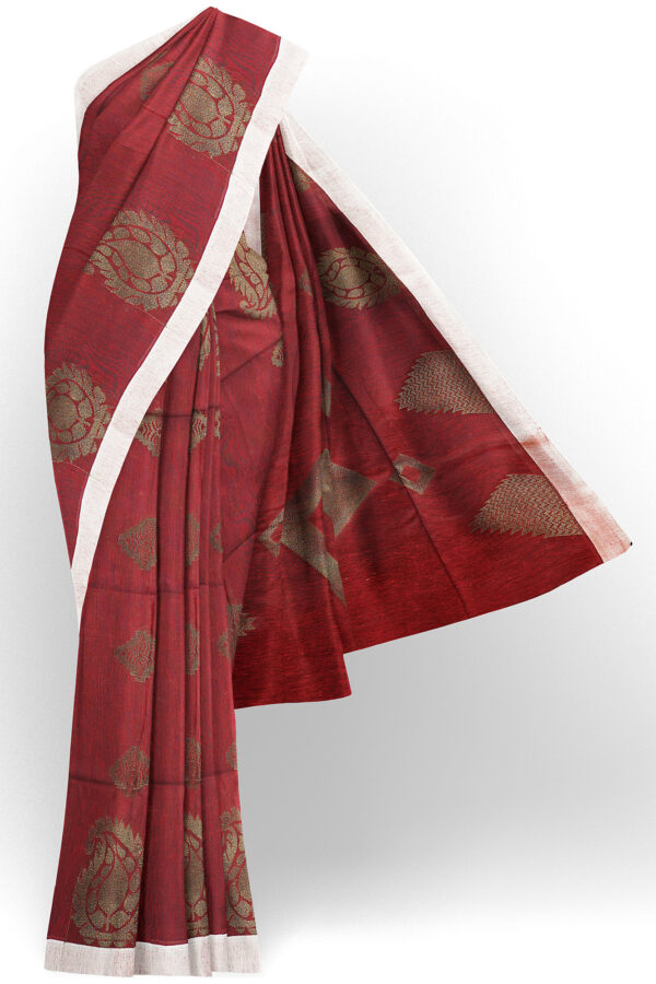 sri kumaran stores semi silk cotton saree maroon saree with white border 1