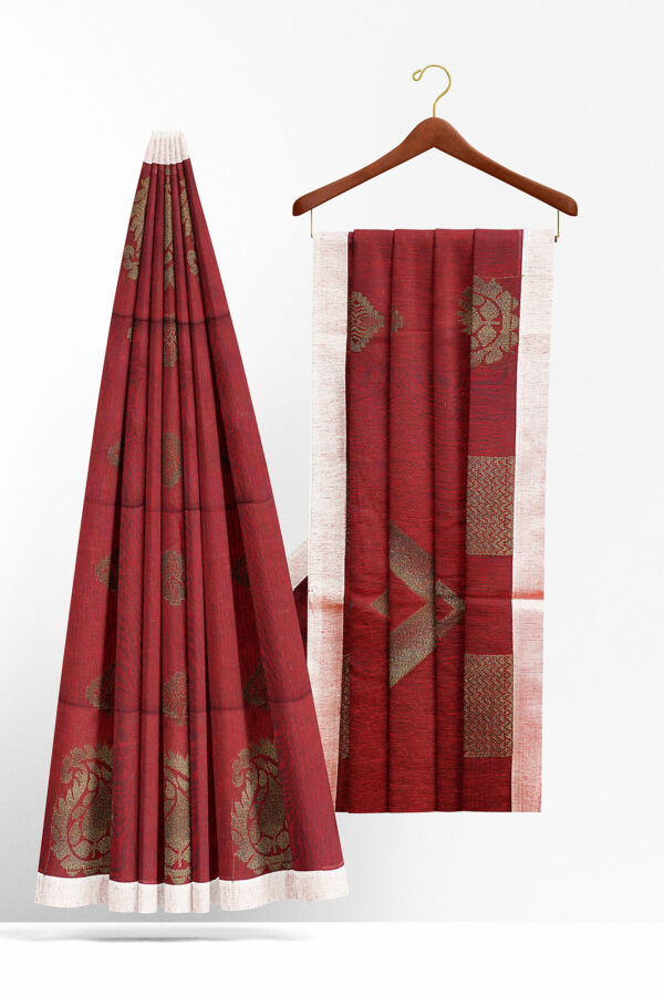 sri kumaran stores semi silk cotton saree maroon saree with white border 2