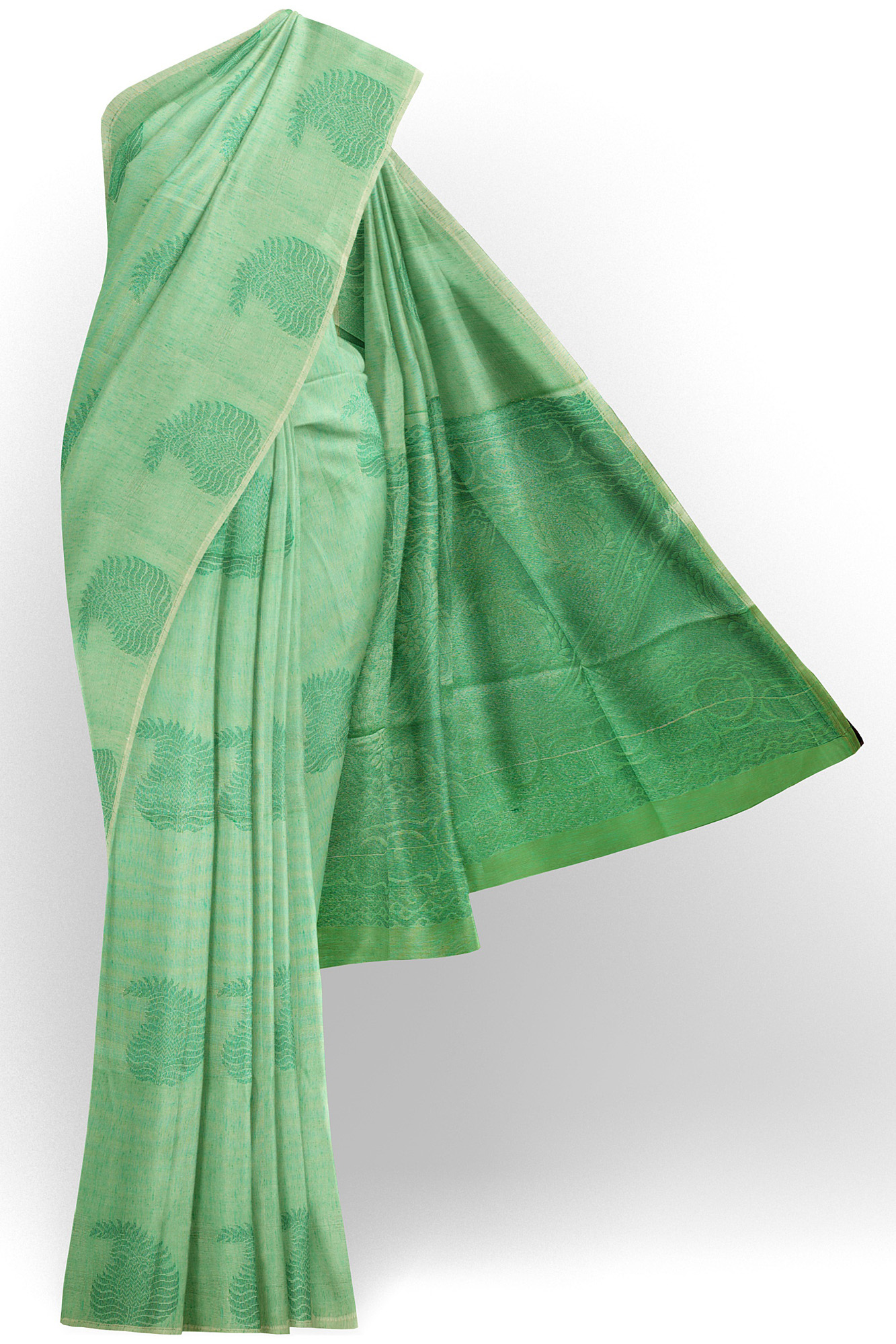 sri kumaran stores semi silk cotton saree mint green saree with white border 1