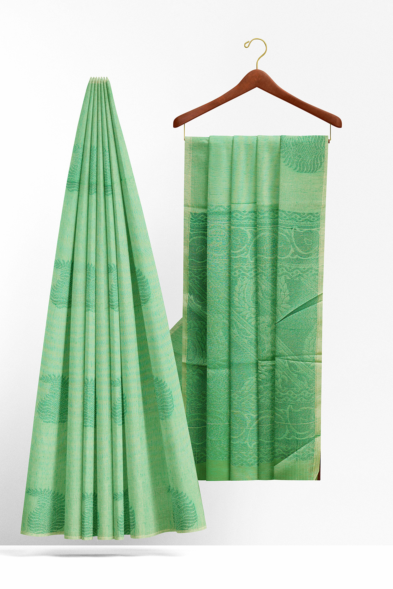 sri kumaran stores semi silk cotton saree mint green saree with white border 2