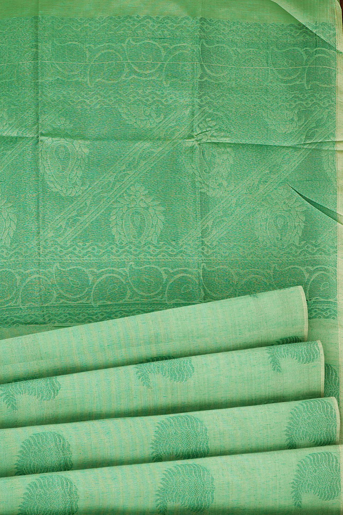 sri kumaran stores semi silk cotton saree mint green saree with white border 4