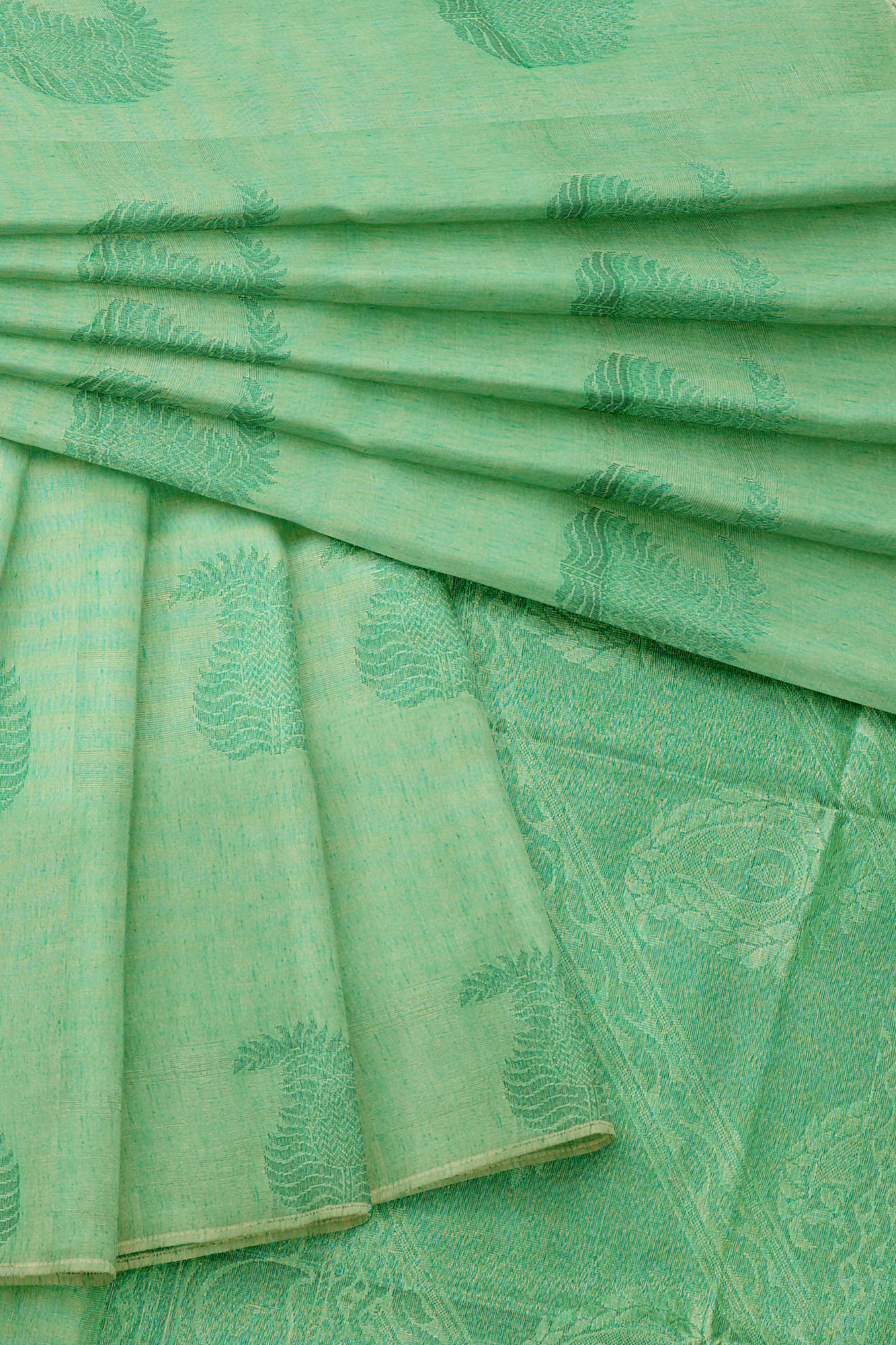 sri kumaran stores semi silk cotton saree mint green saree with white border 5