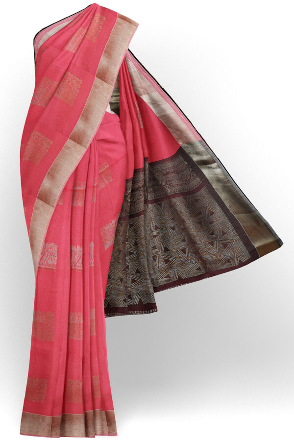sri kumaran stores semi silk cotton saree neon pink saree with golden border 1