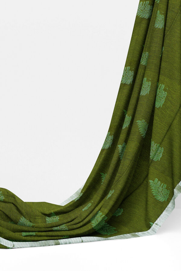 sri kumaran stores semi silk cotton saree olive green saree with silver border 3