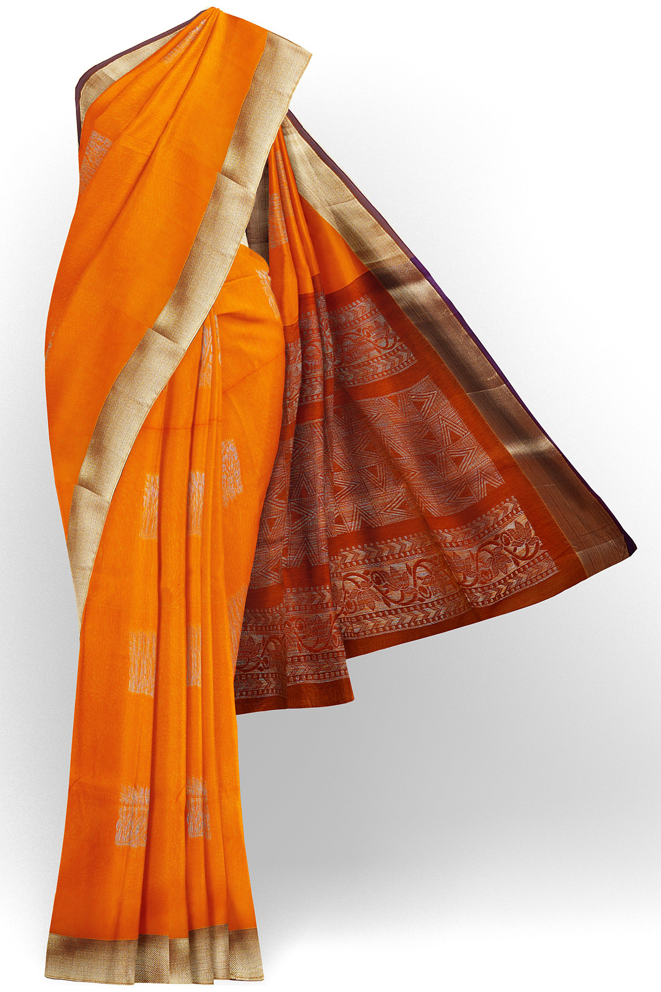 sri kumaran stores semi silk cotton saree orange saree with golden brown border 1