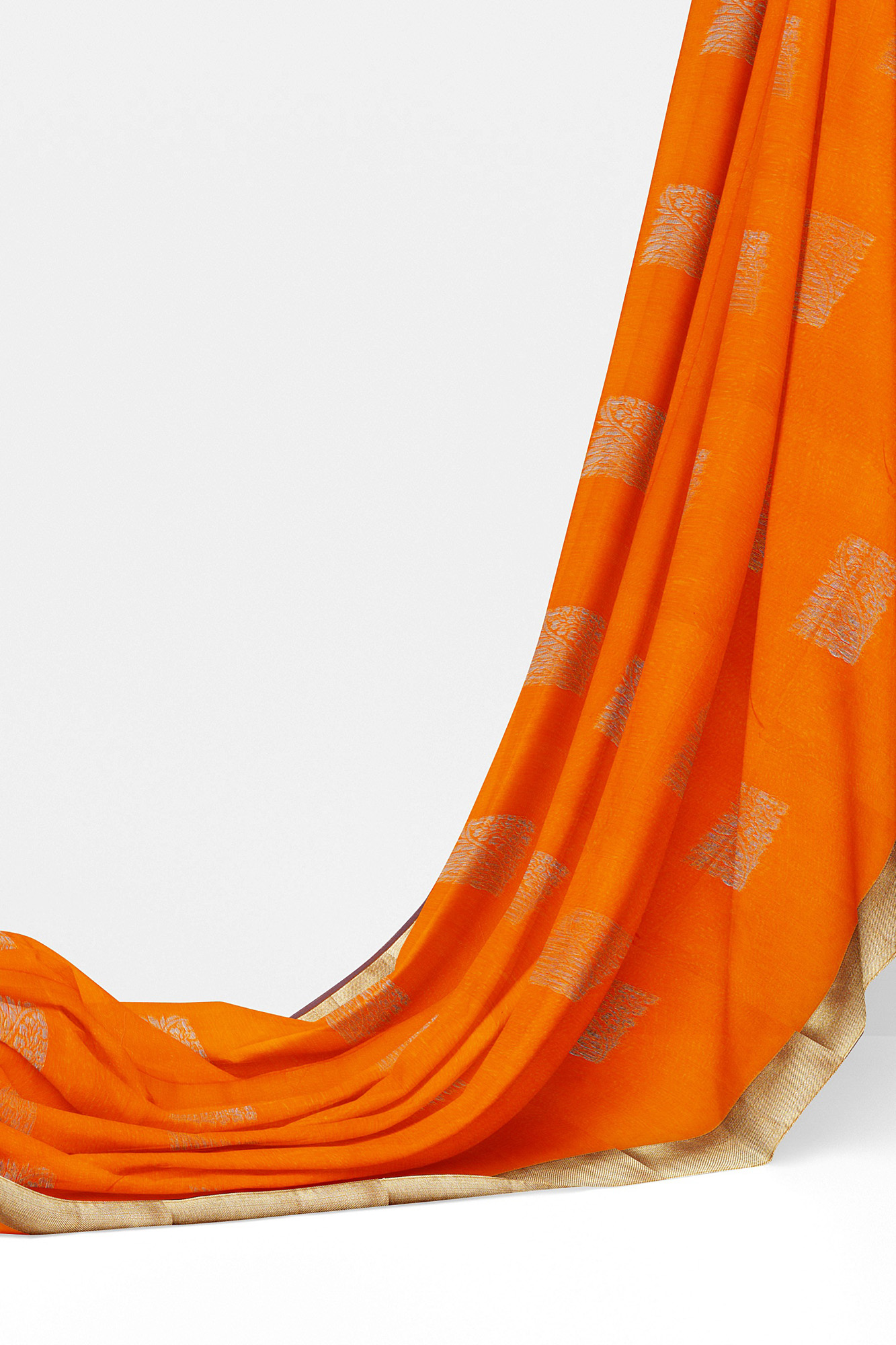 sri kumaran stores semi silk cotton saree orange saree with golden brown border 3