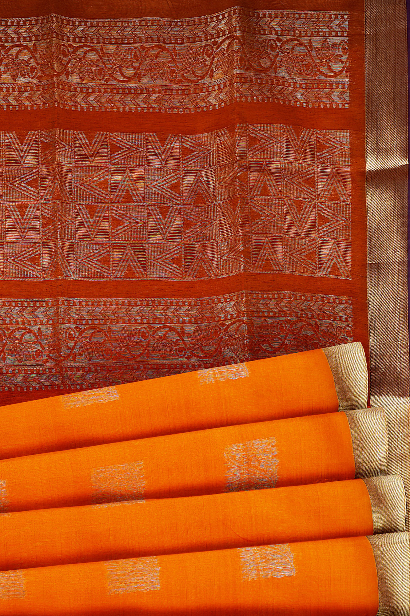 sri kumaran stores semi silk cotton saree orange saree with golden brown border 4