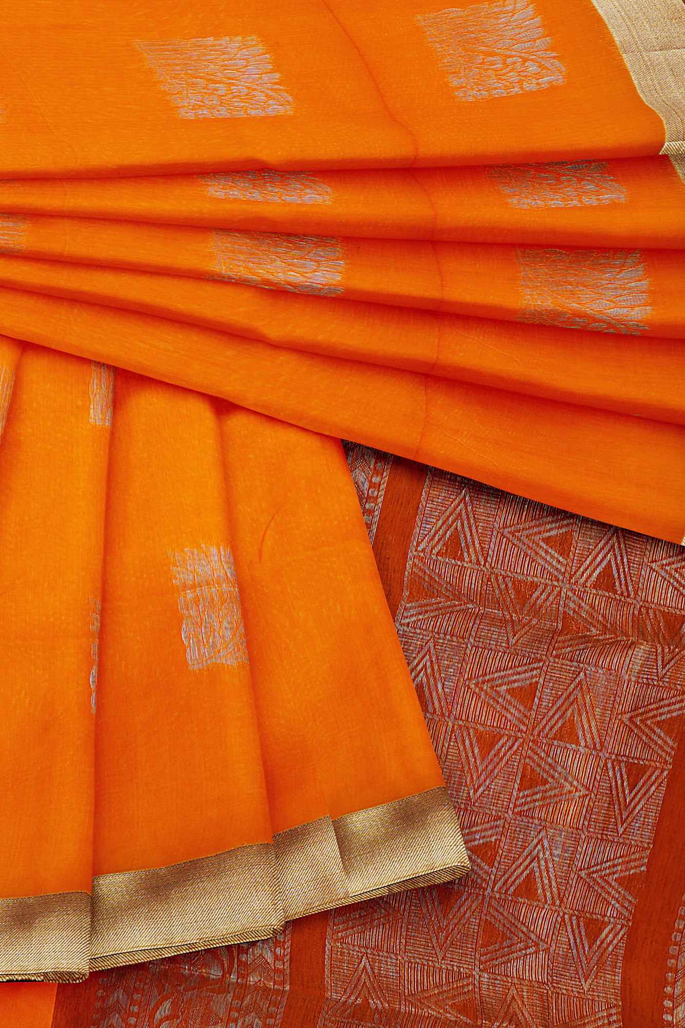 sri kumaran stores semi silk cotton saree orange saree with golden brown border 5