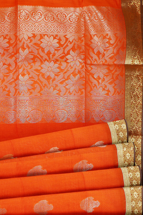 sri kumaran stores semi silk cotton saree orange saree with golden red border 4