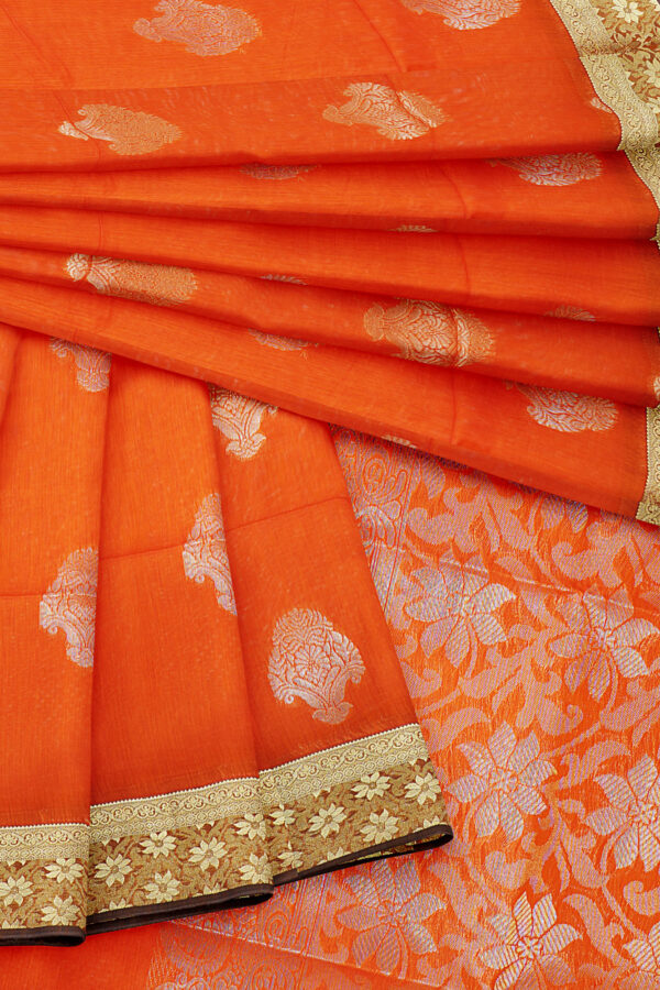sri kumaran stores semi silk cotton saree orange saree with golden red border 5