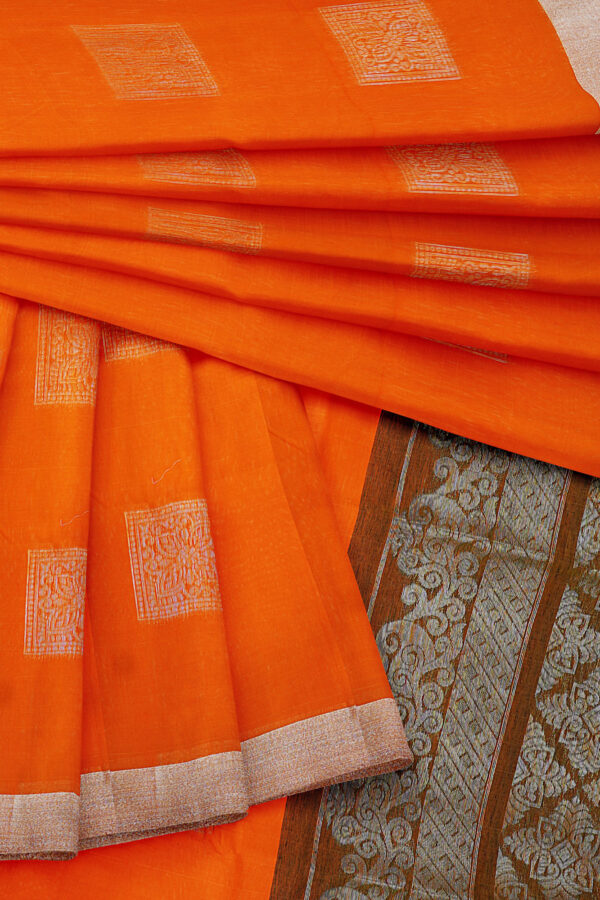 sri kumaran stores semi silk cotton saree orange saree with silver border 5