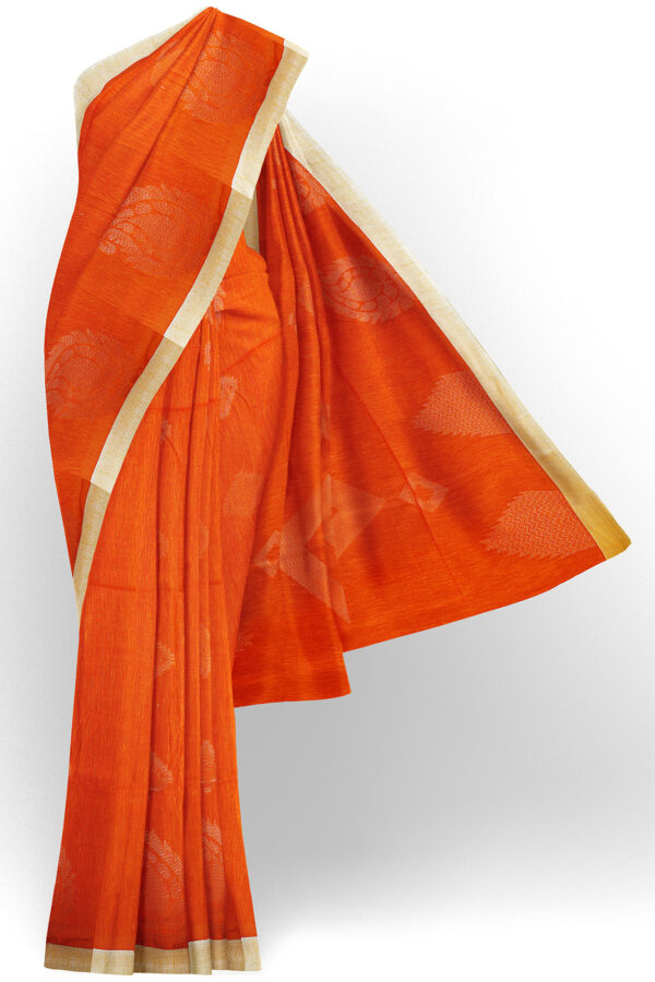 sri kumaran stores semi silk cotton saree orange saree with white border 1