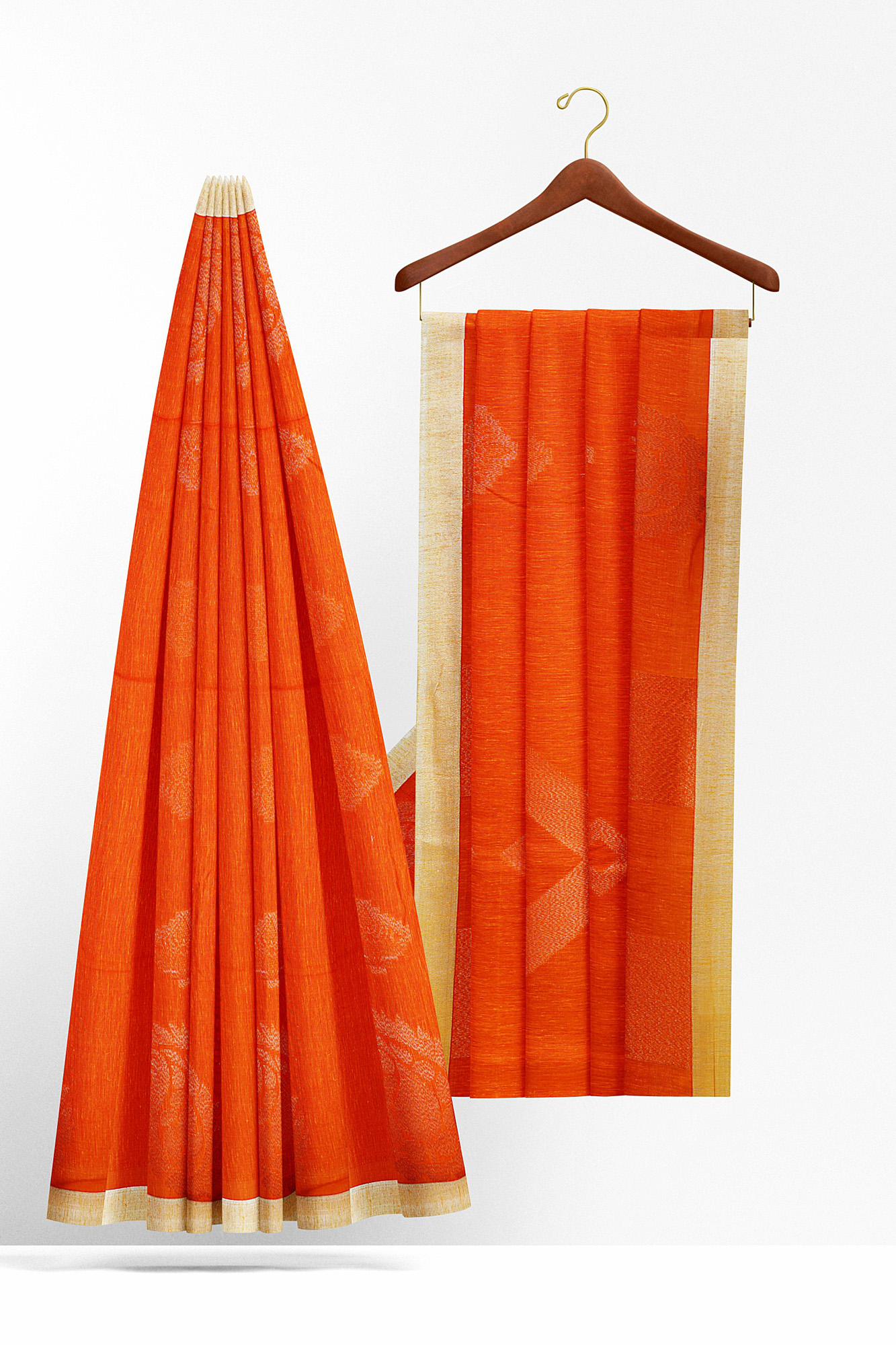 sri kumaran stores semi silk cotton saree orange saree with white border 2