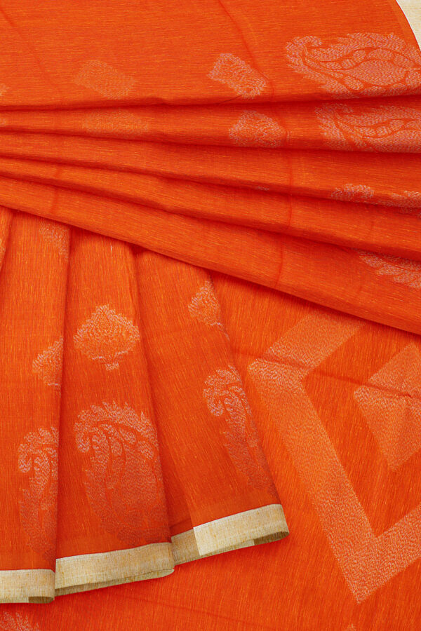 sri kumaran stores semi silk cotton saree orange saree with white border 5