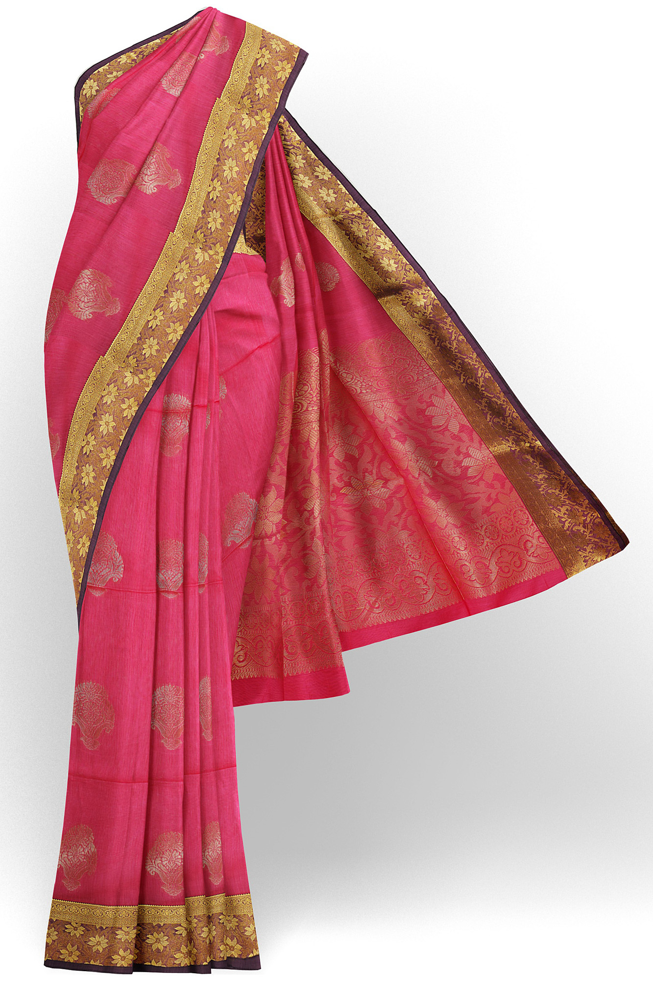 sri kumaran stores semi silk cotton saree pink saree with golden red border 1