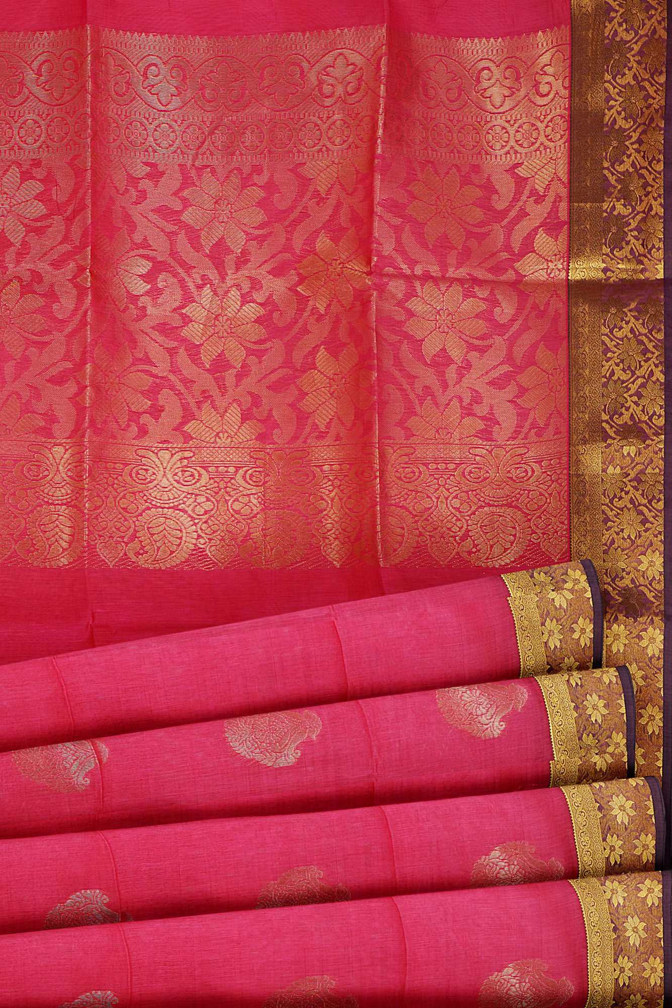 sri kumaran stores semi silk cotton saree pink saree with golden red border 4