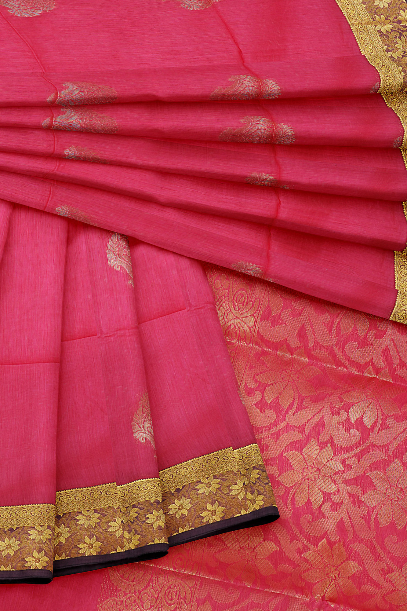 sri kumaran stores semi silk cotton saree pink saree with golden red border 5