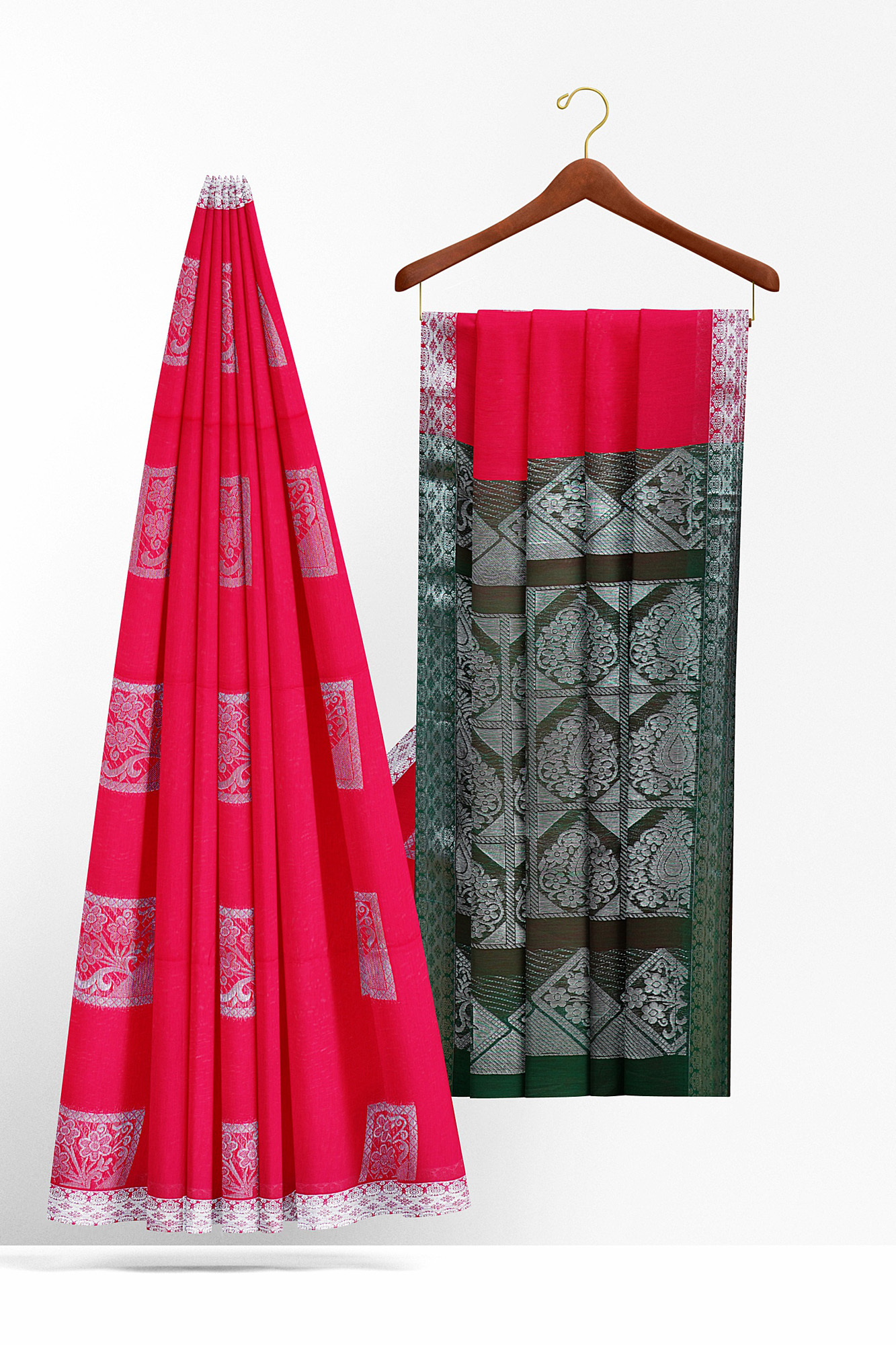 sri kumaran stores semi silk cotton saree pink saree with silver border 2