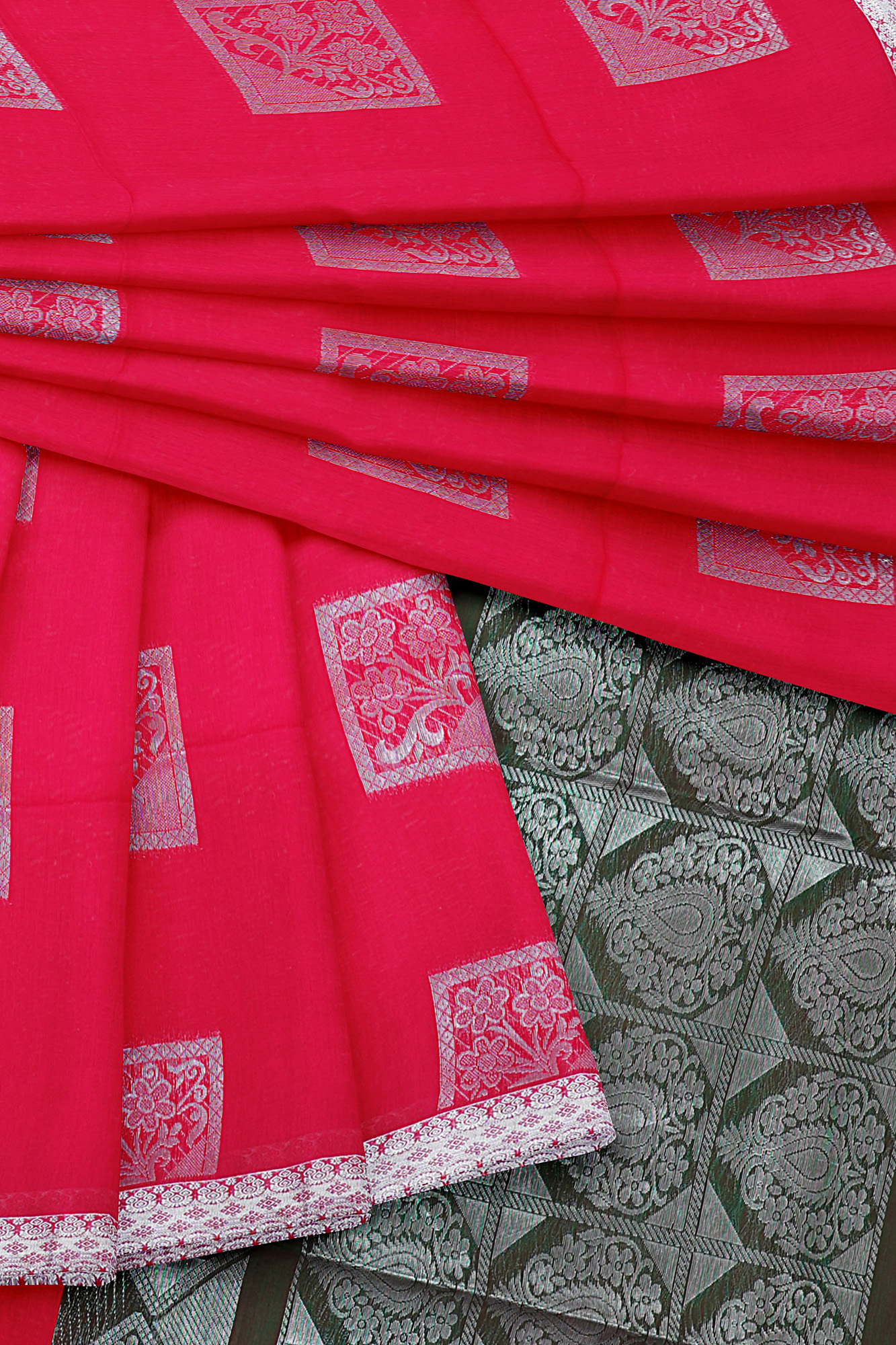 sri kumaran stores semi silk cotton saree pink saree with silver border 5