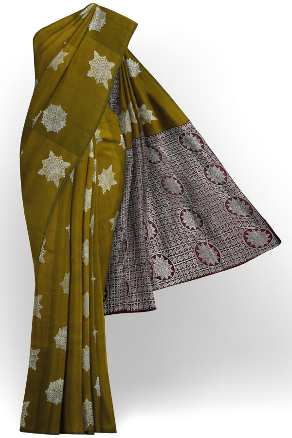 sri kumaran stores semi silk cotton saree pista green saree with green border 1