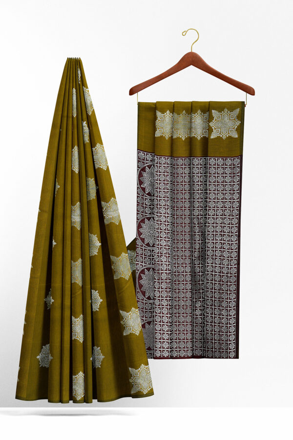 sri kumaran stores semi silk cotton saree pista green saree with green border 2