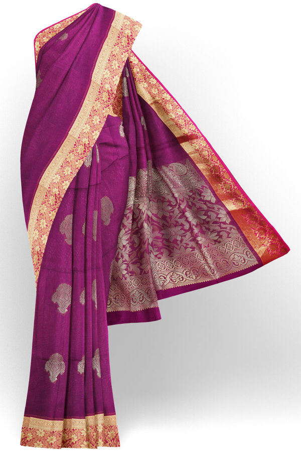 sri kumaran stores semi silk cotton saree purple saree with golden red border 1