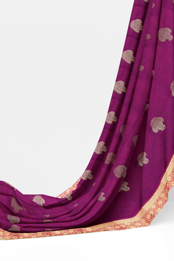 sri kumaran stores semi silk cotton saree purple saree with golden red border 3