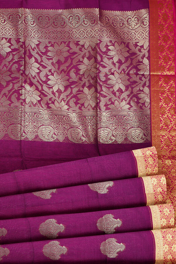 sri kumaran stores semi silk cotton saree purple saree with golden red border 4