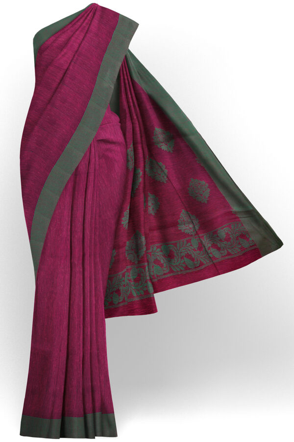 sri kumaran stores semi silk cotton saree purple saree with green border 1