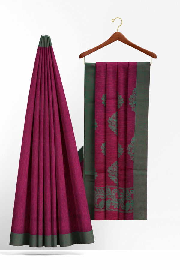 sri kumaran stores semi silk cotton saree purple saree with green border 2