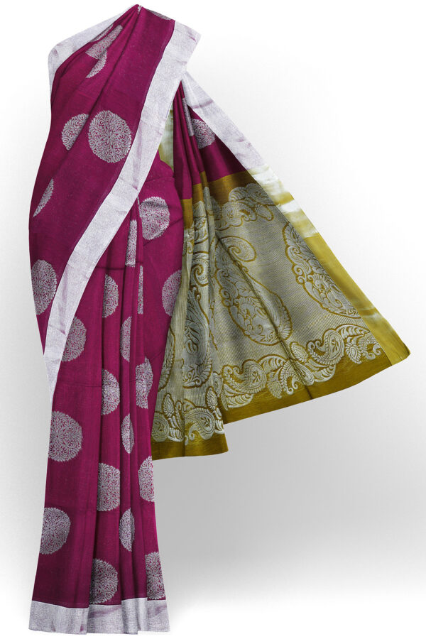 sri kumaran stores semi silk cotton saree purple saree with silver border 1
