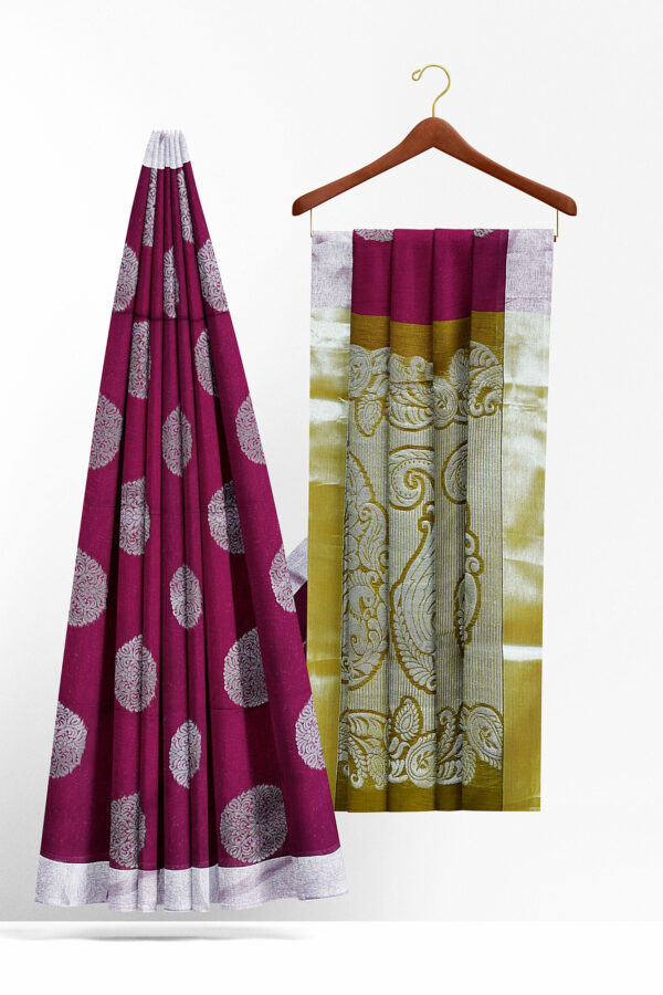 sri kumaran stores semi silk cotton saree purple saree with silver border 2